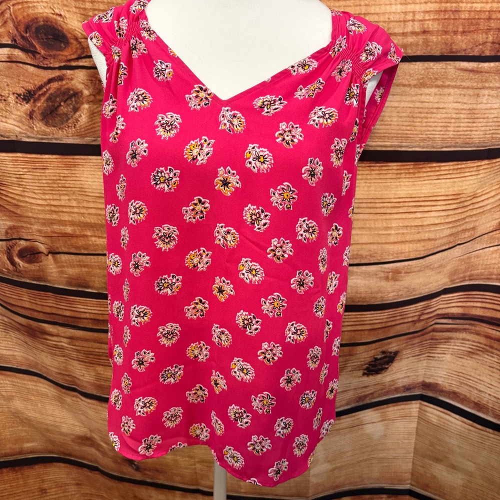 Ann Taylor LOFT Hot Pink Lightweight Wide‎ Tank Sleeveless Floral Top Sz XXS
